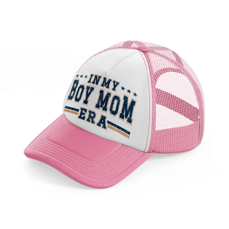 in my boy mom era-pink-and-white-trucker-hat