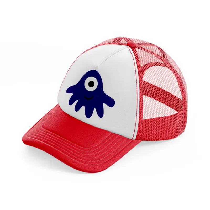 blue monster-red-and-white-trucker-hat