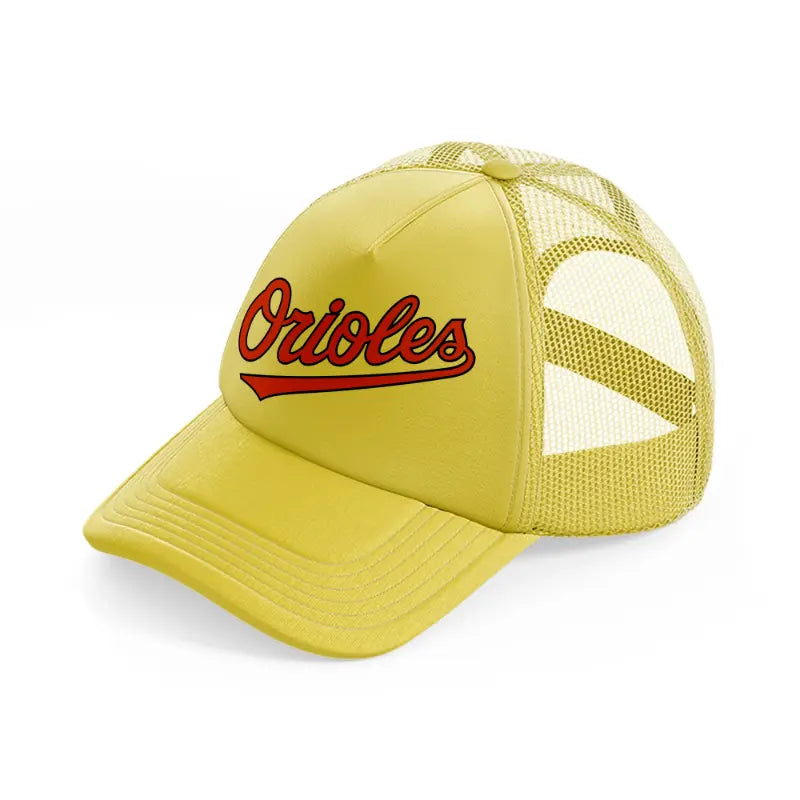 orioles fan gold trucker hat