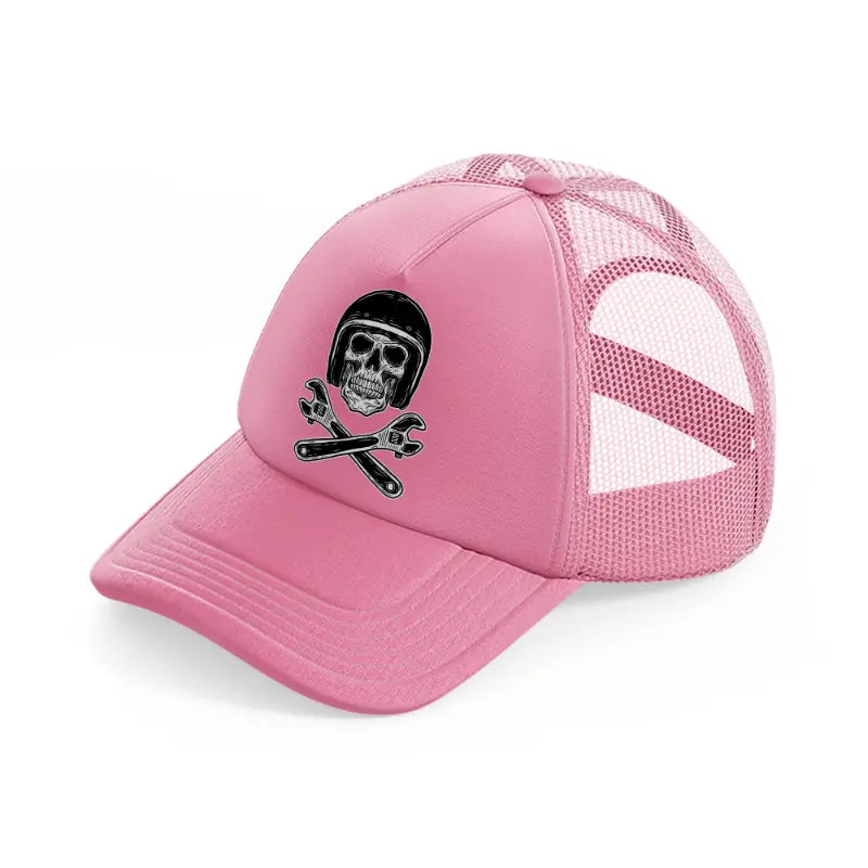 dark skull with helmet art pink trucker hat