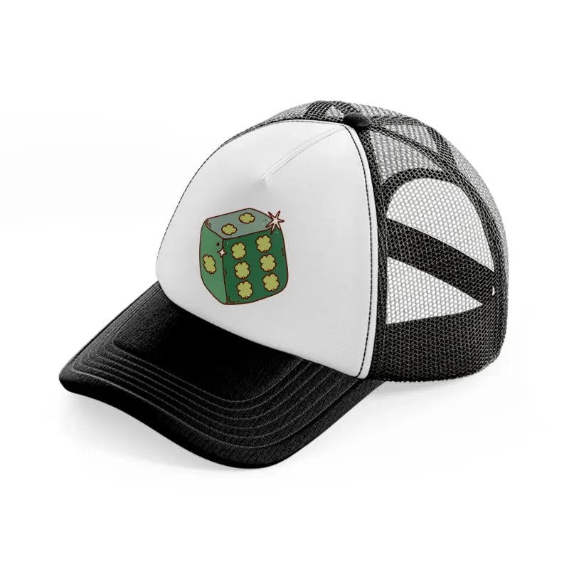 clover dice-black-and-white-trucker-hat