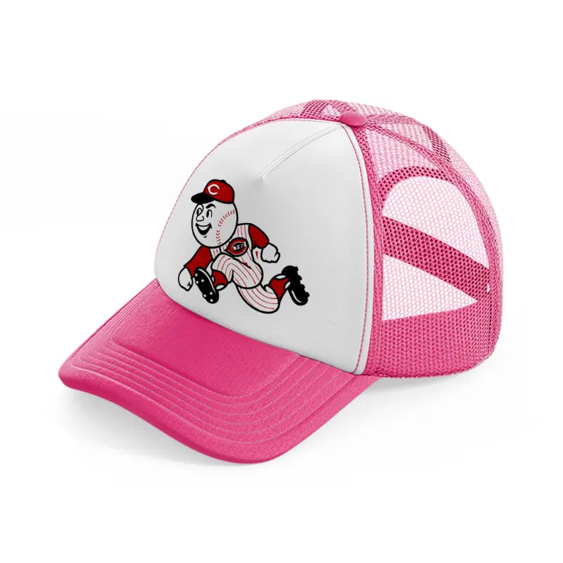 cincinnati reds emblem-neon-pink-trucker-hat
