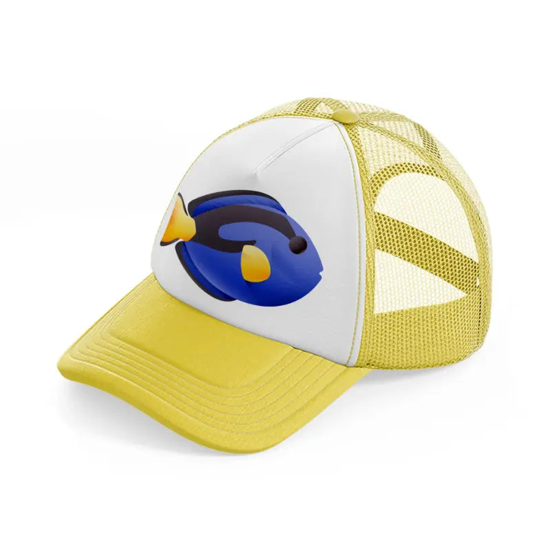 blue tang fish yellow trucker hat