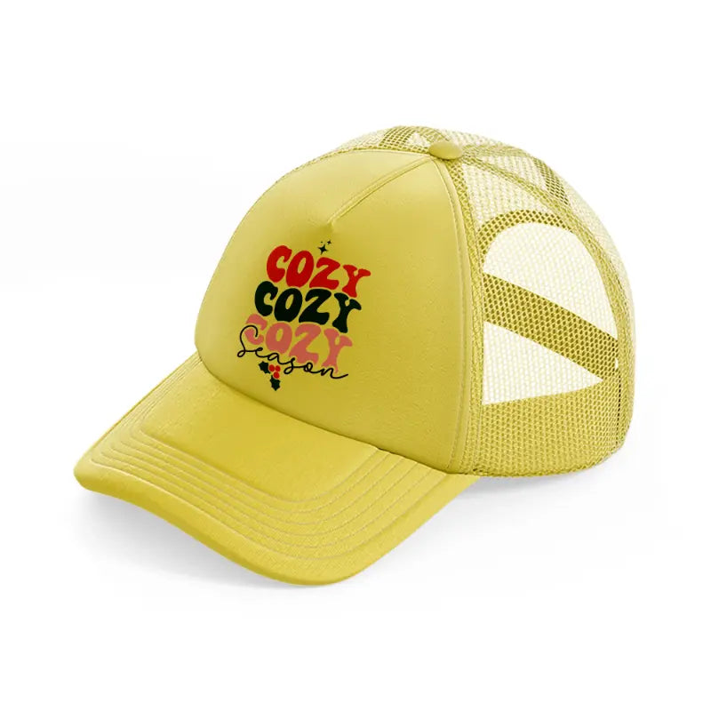cozy season-gold-trucker-hat