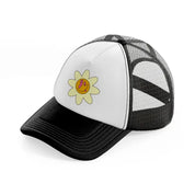 weird flower smiley-black-and-white-trucker-hat