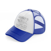 quint's shark fishing amity island blue and white trucker hat