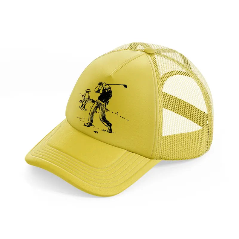 golfer cartoon gold trucker hat