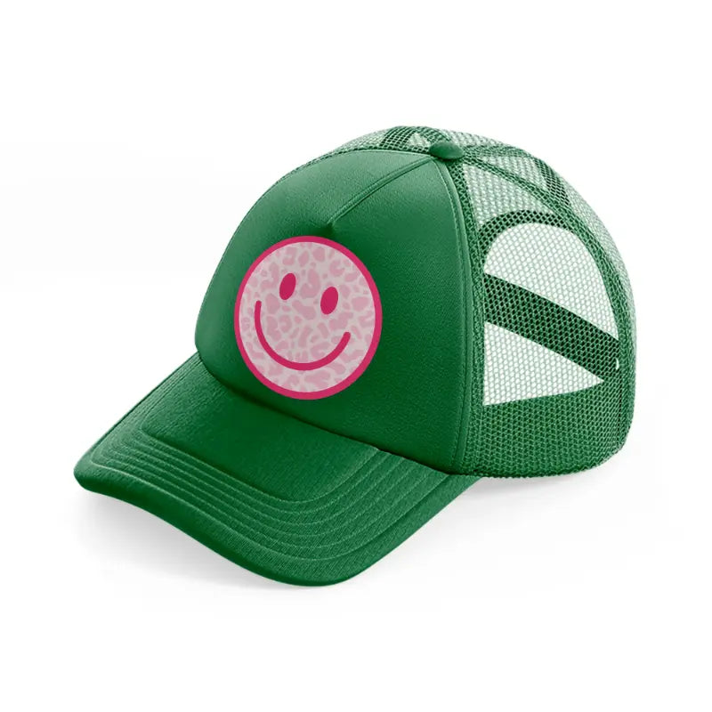 leopard print happy face-green-trucker-hat