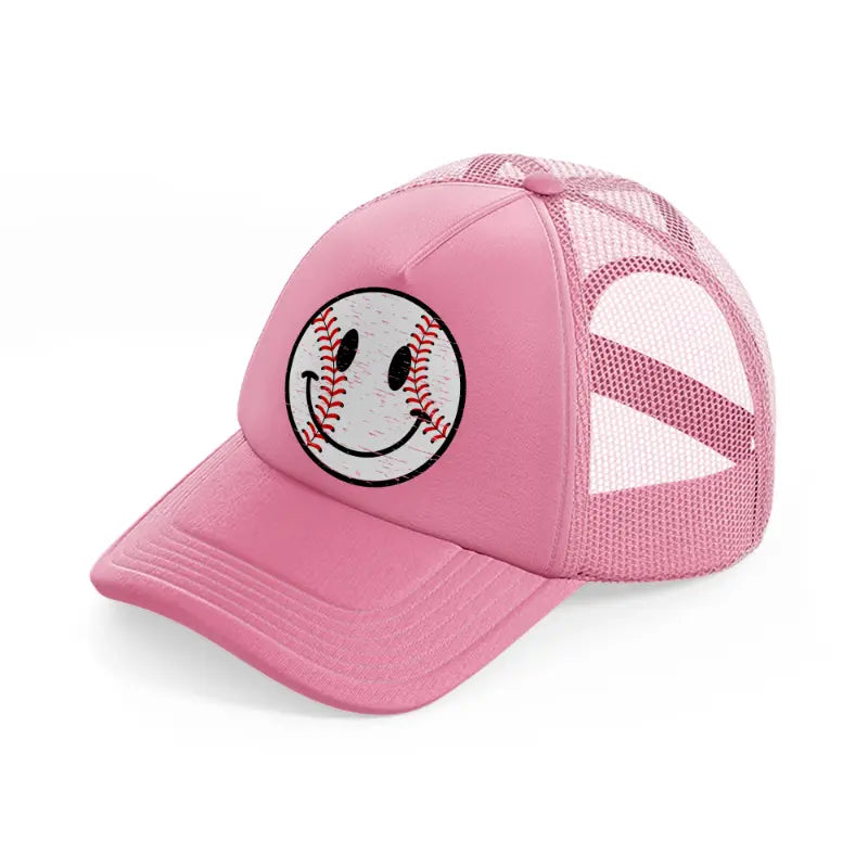 smiley baseball pink trucker hat