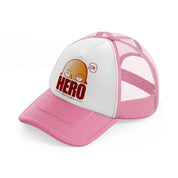 hero one punch man-pink-and-white-trucker-hat