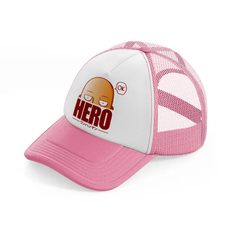 hero one punch man pink and white trucker hat