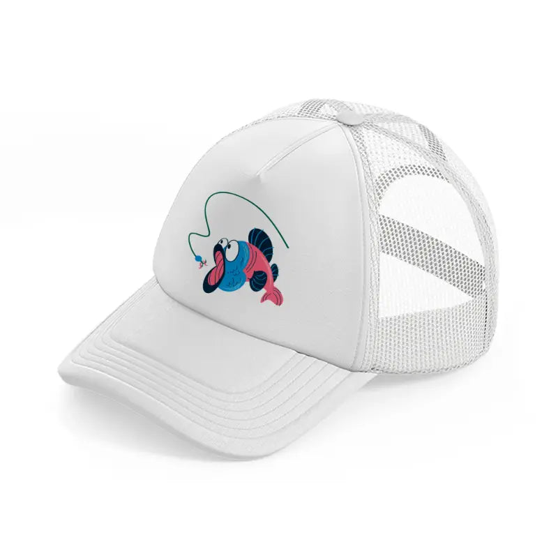 fish cartoon white trucker hat