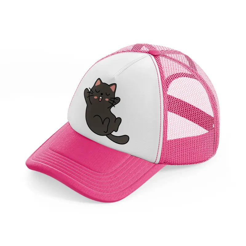 black cat-neon-pink-trucker-hat