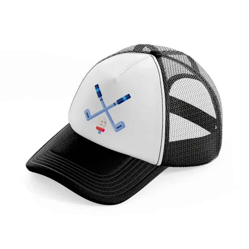 golf sticks with ball black and white trucker hat