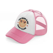 the beach is my happy face-pink-and-white-trucker-hat