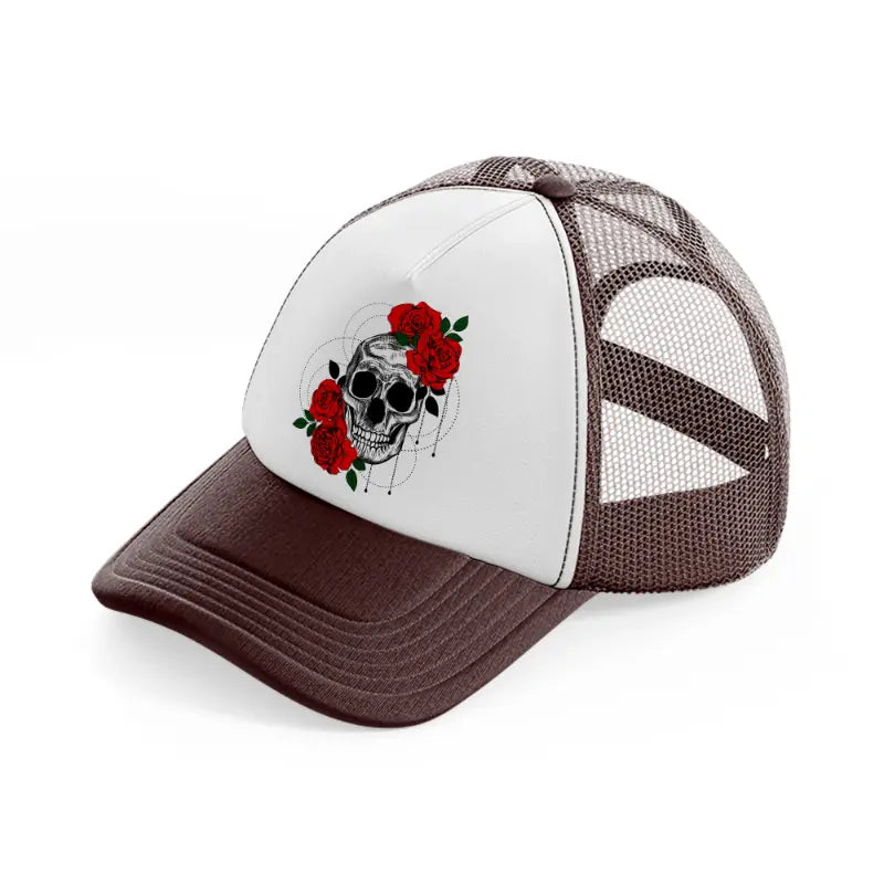 skull roses brown trucker hat