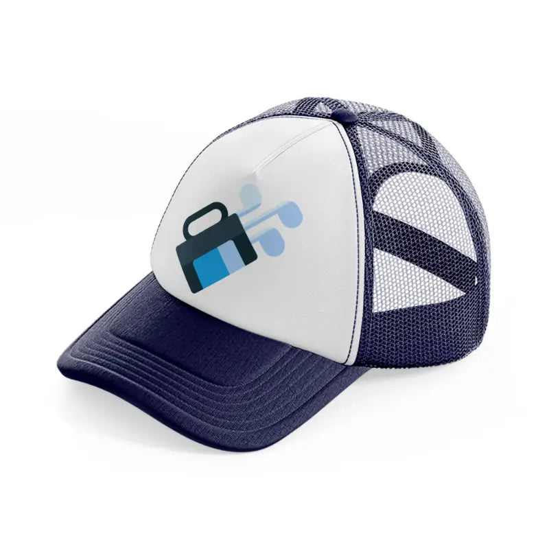 golf bag blue-navy-blue-and-white-trucker-hat