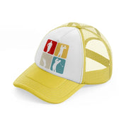 golf pose yellow trucker hat