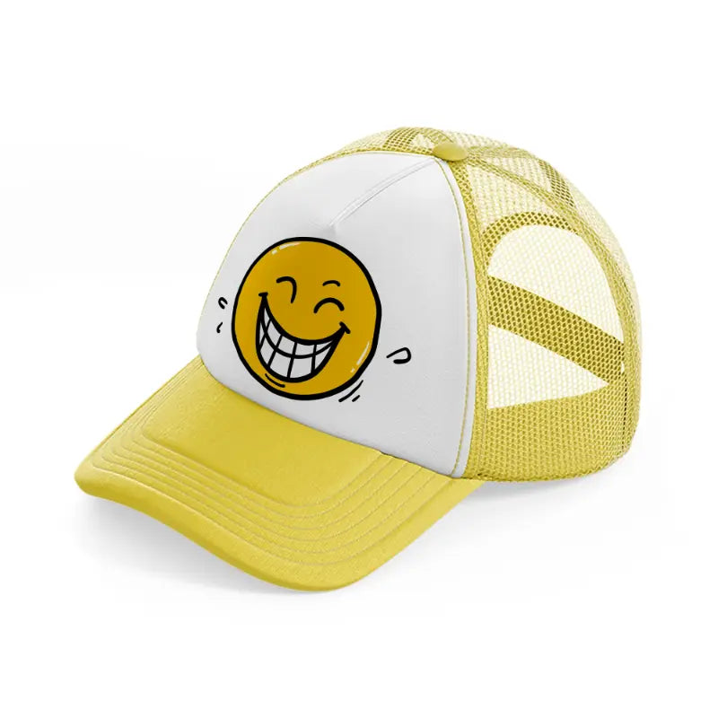 laughing smiley-yellow-trucker-hat