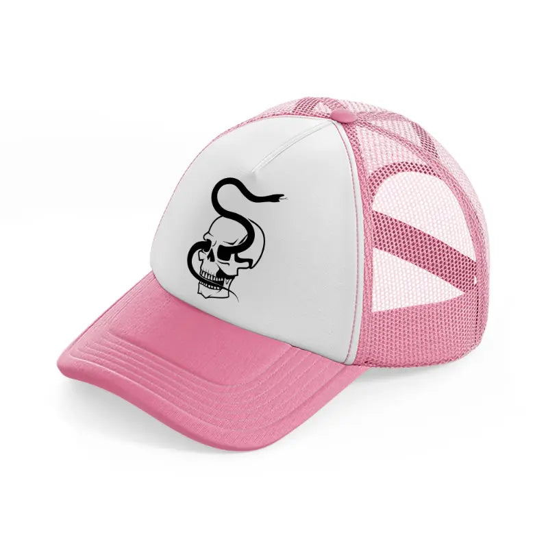 skull with snake-pink-and-white-trucker-hat