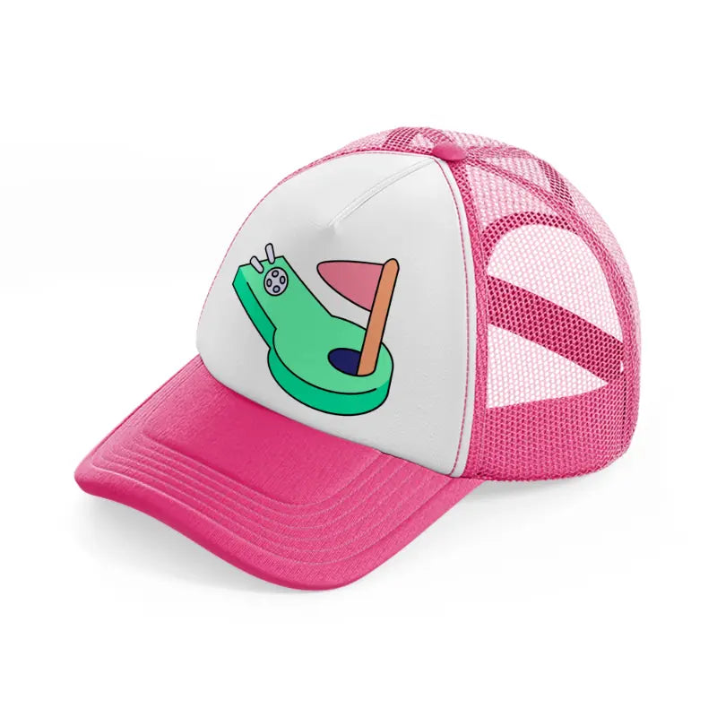 mini golf-neon-pink-trucker-hat