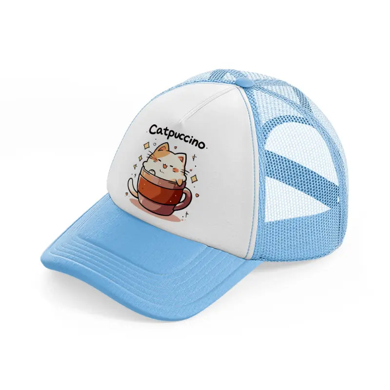 catpuccino cup sky blue trucker hat