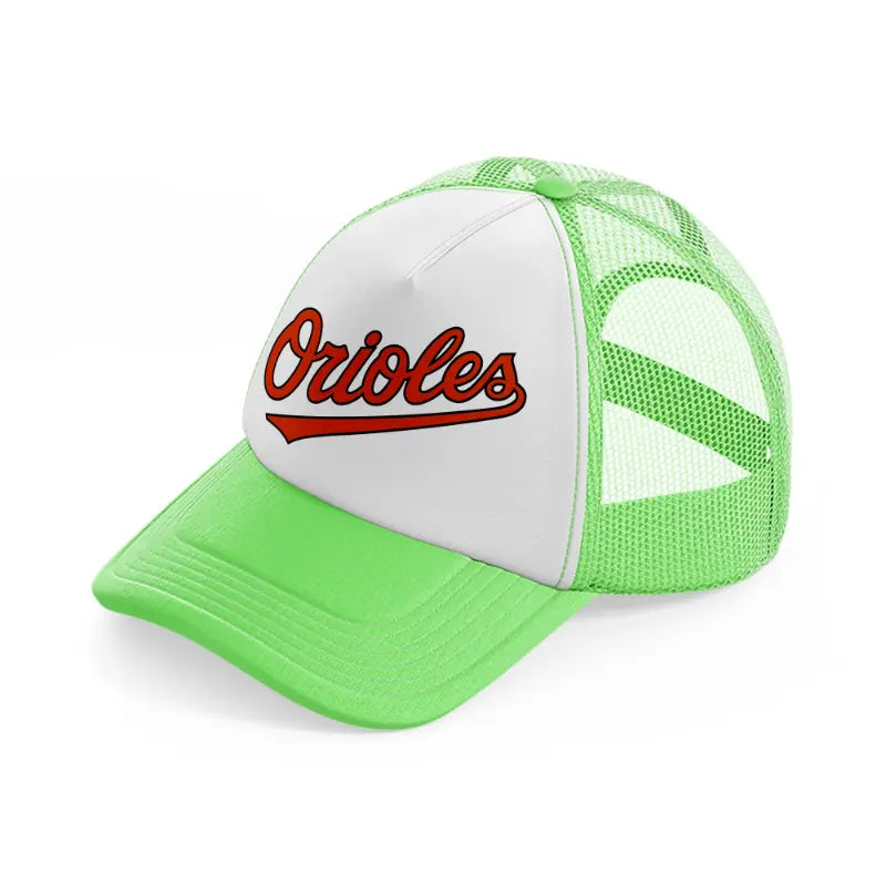 orioles fan lime green trucker hat