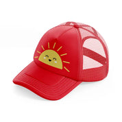 sunny face-red-trucker-hat