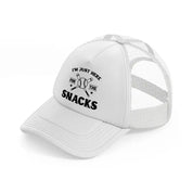 i'm just here for the snacks-white-trucker-hat
