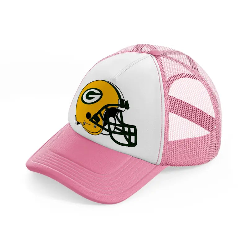 green bay packers helmet-pink-and-white-trucker-hat