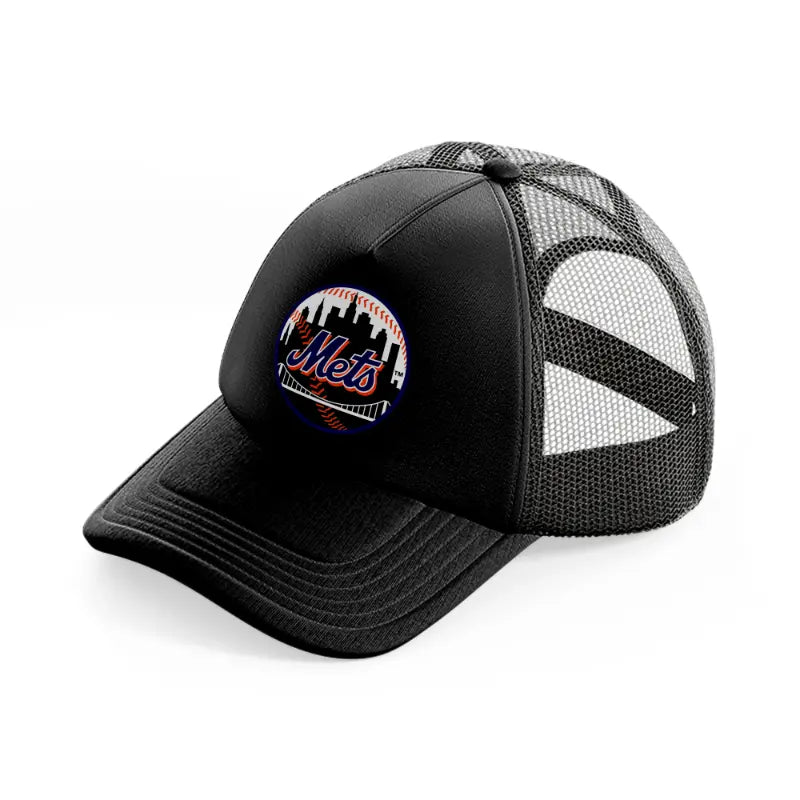 new york mets black badge-black-trucker-hat