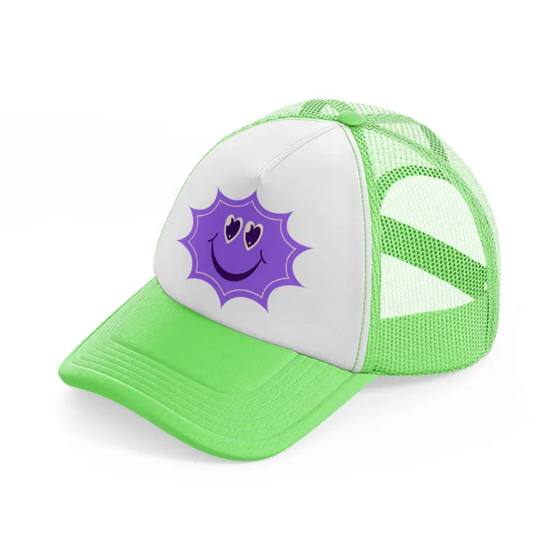 lavender smiley star lime green trucker hat