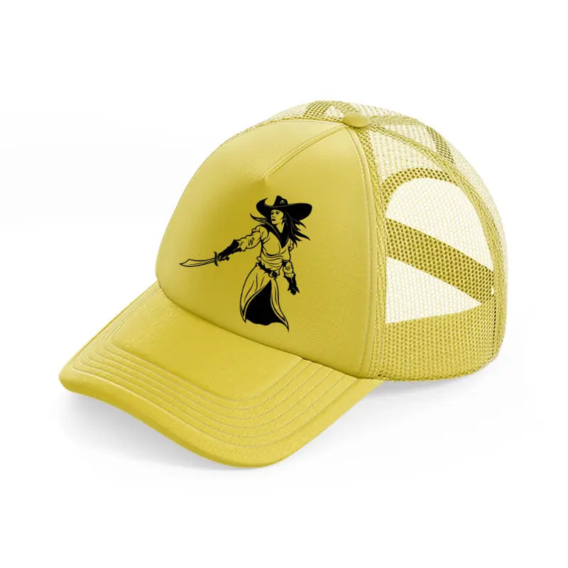 lady with sword-gold-trucker-hat