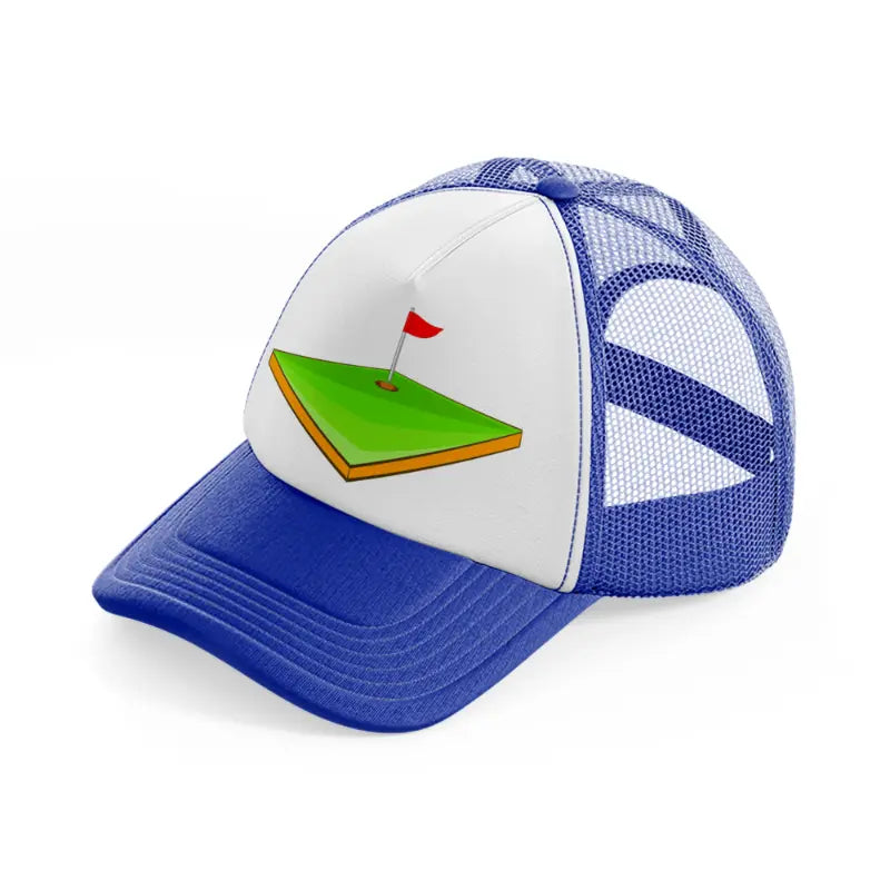golf field-blue-and-white-trucker-hat