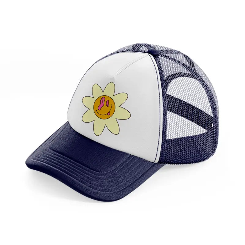 weird flower smiley-navy-blue-and-white-trucker-hat