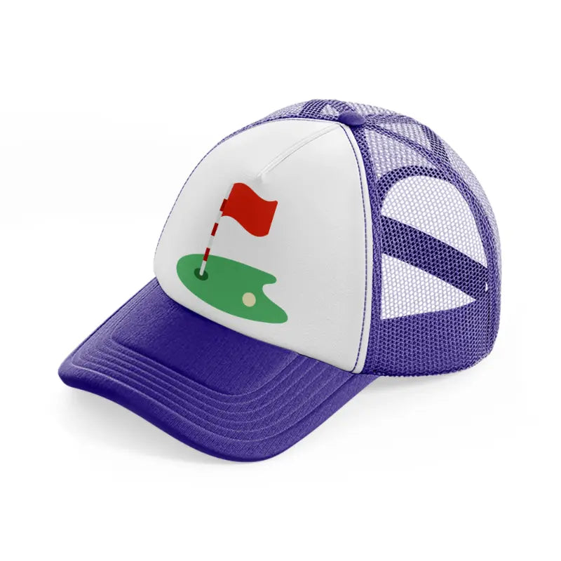 golf course with ball purple trucker hat