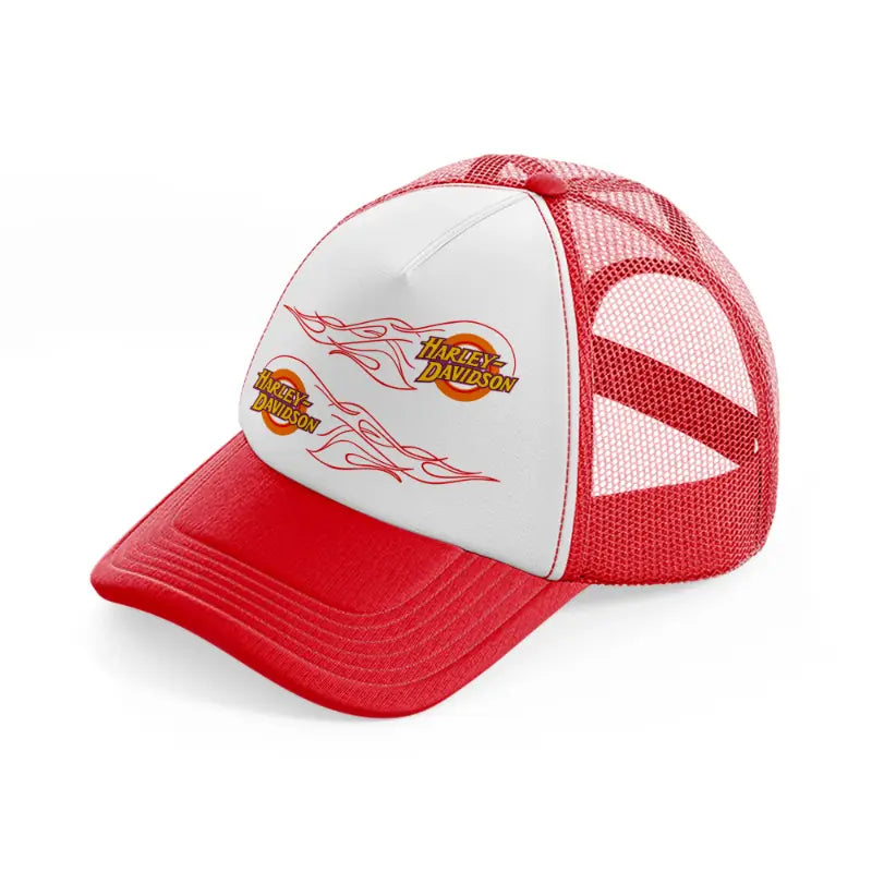 harley-davidson fire wheels-red-and-white-trucker-hat