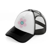 flower smiley-black-and-white-trucker-hat