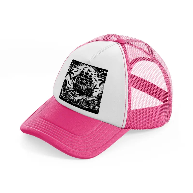 ship b&w neon pink trucker hat