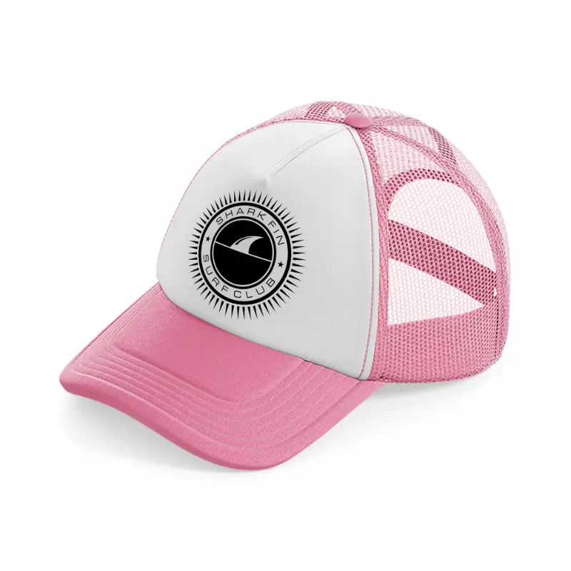 shark fin surf club-pink-and-white-trucker-hat