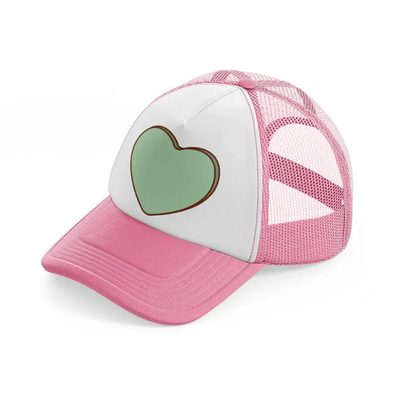 green heart pink and white trucker hat