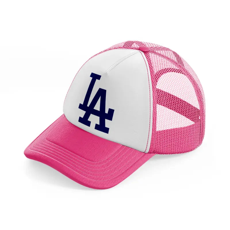 la emblem neon pink trucker hat