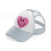 smiley face heart grey trucker hat