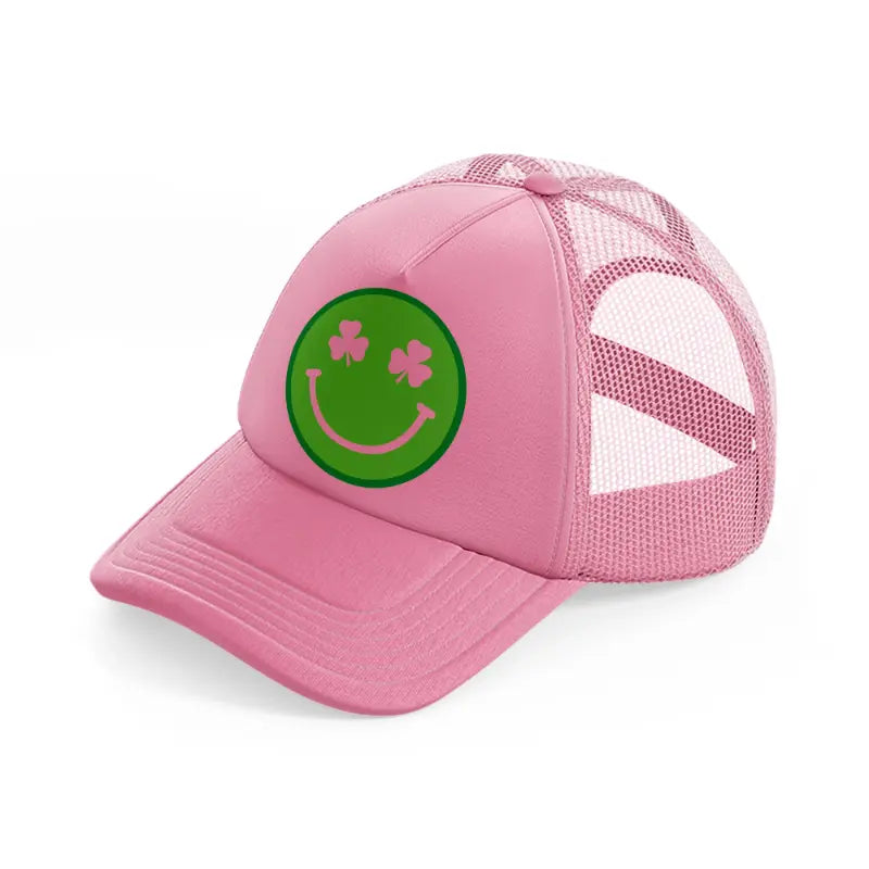 smiley face clover-pink-trucker-hat