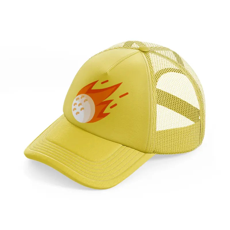 fire golf ball gold trucker hat