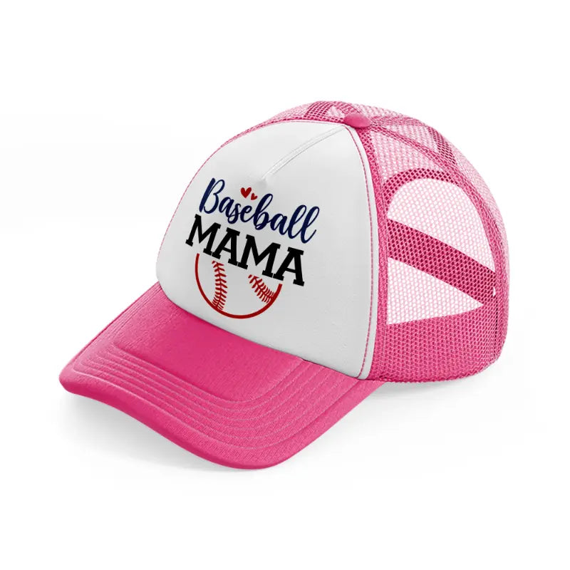 baseball mama red & blue-neon-pink-trucker-hat