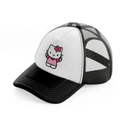 hello kitty hug-black-and-white-trucker-hat