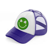 smiley face clover-purple-trucker-hat