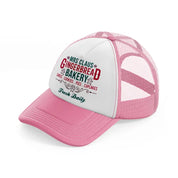 mrs claus gingerbread bakery fresh daily-pink-and-white-trucker-hat