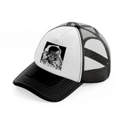 handsy monster black and white trucker hat